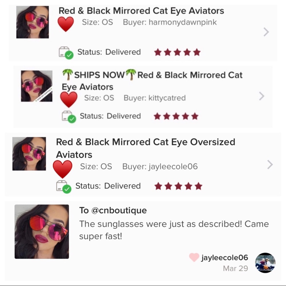 Red & Black Mirror Cat Eye Aviators - Picture 8 of 8
